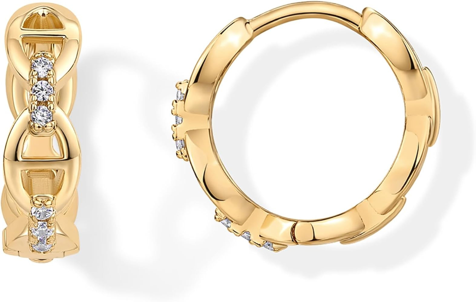 PAVOI 14K Gold Plated Sterling Silver Posts Cubic Zirconia Chained Huggie Earrings for Women | Sm... | Amazon (US)