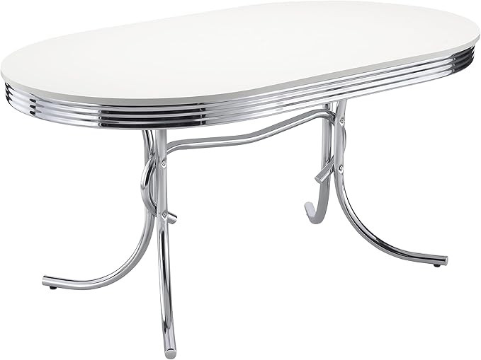 Coaster Home Furnishings Retro 1950s Soda Fountain Diner Oval Dining Room Table White Laminate To... | Amazon (US)