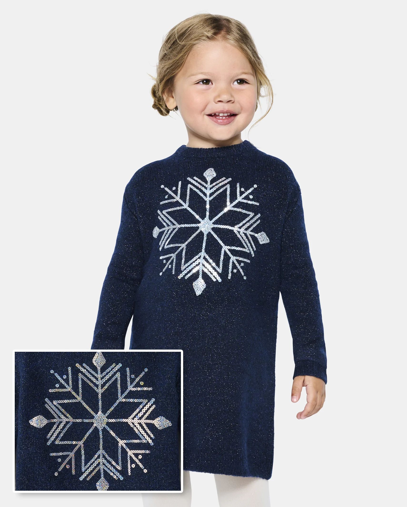 Baby And Toddler Girls Long Sleeve Sequin Snowflake Sweater Dress | The Children's Place  - TIDAL | The Children's Place