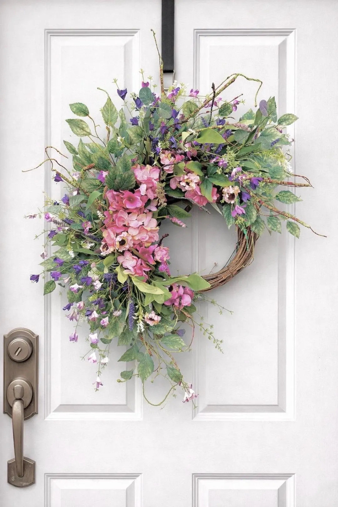 Handmade Spring Floral Wreath, Pink & Blue Wildflowers, Farmhouse Door Decor | Etsy (US)