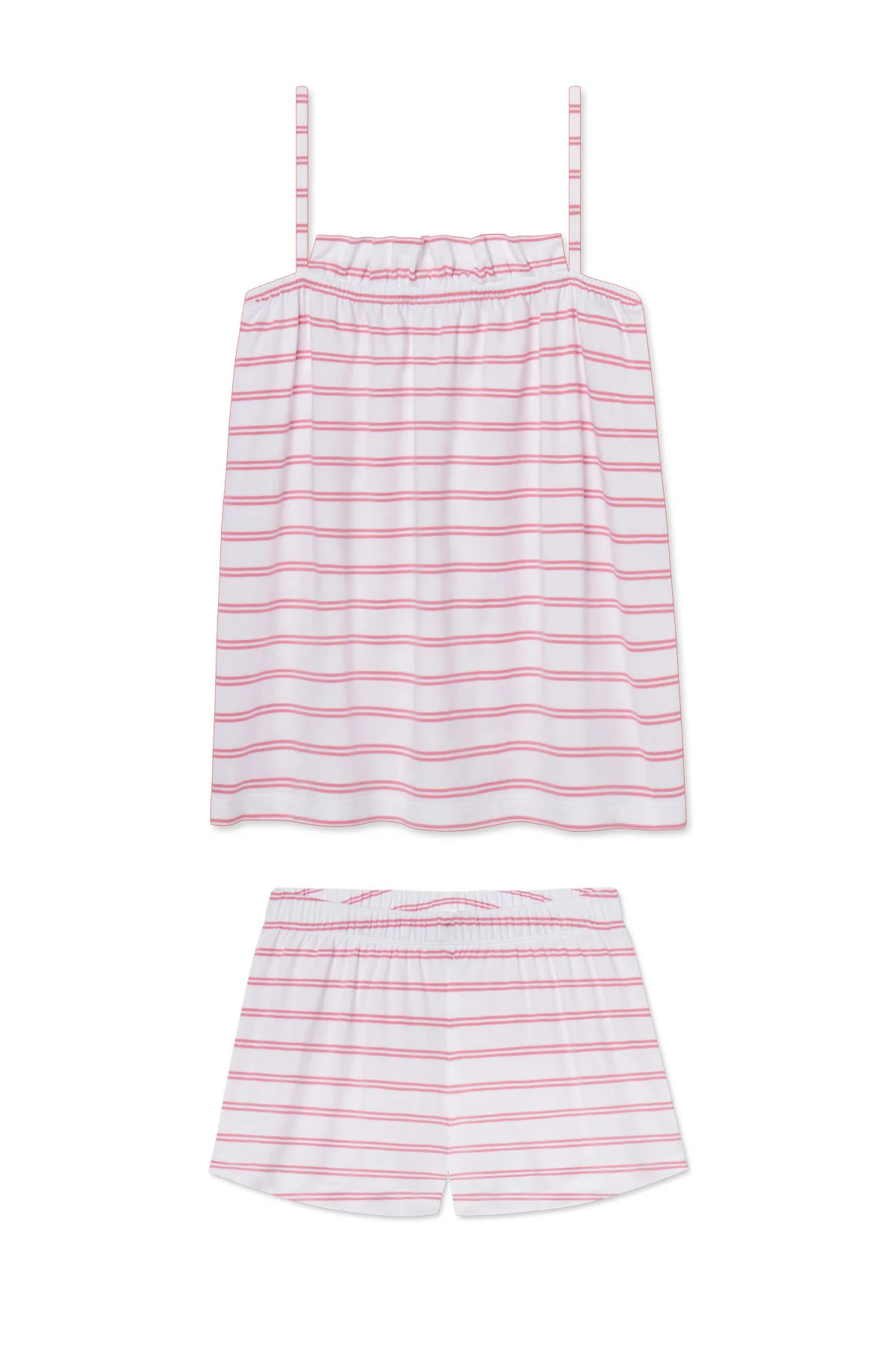 Pima Ruffle Shorts Set in Sunkissed Coral Tidal Stripe | Lake Pajamas