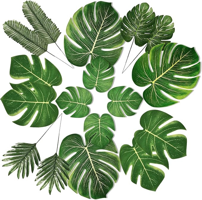 PartyWoo Palm Leaves, 34 pcs Fake Leaves, Artificial Leaves, Palm Leaves, Summer Party Decoration... | Amazon (US)