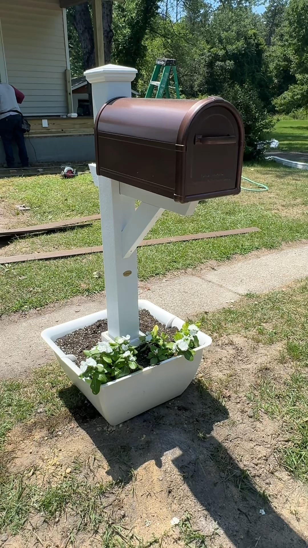 Swapped out our old setup for this copper mailbox and post.. love how it instantly upgraded the curb appeal. Linked the planter base too (no more grass creeping into my flowers!) #curbappeal #mailbox #renovation

#LTKHome