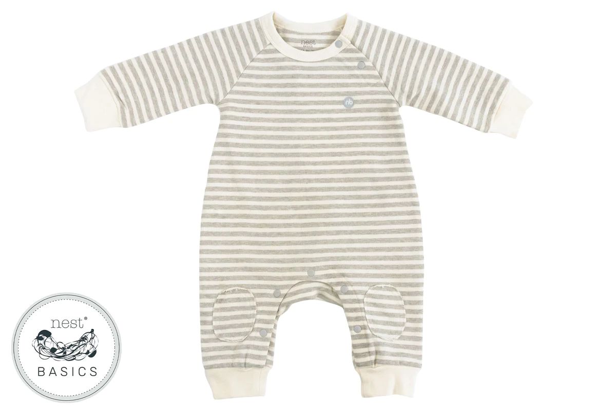 Basics French Terry Long Sleeve Romper - Grey Stripe | Nest Designs