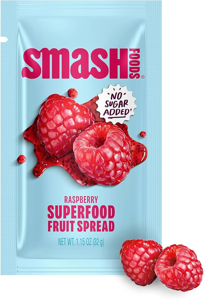 Smash Foods Raspberry Jam Squeeze Packets | 10 Single Serve | Natural, Keto & No Sugar Added | Ve... | Amazon (US)