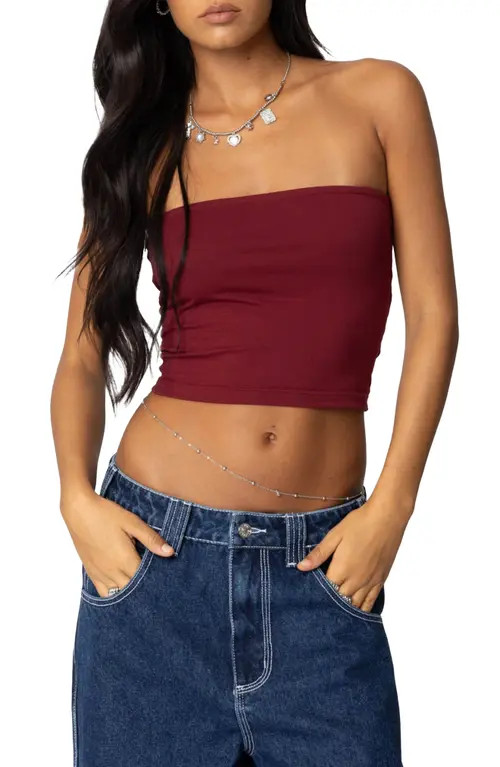 EDIKTED Basic Crop Tube Top in Burgundy at Nordstrom, Size X-Large | Nordstrom