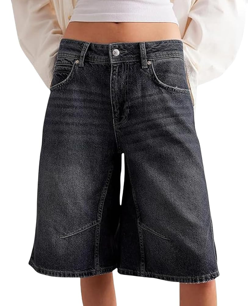 Bermuda Jean Shorts for Women Baggy Mid-Rise Denim Y2K Short Casual Summer Trendy Jorts with Pock... | Amazon (US)