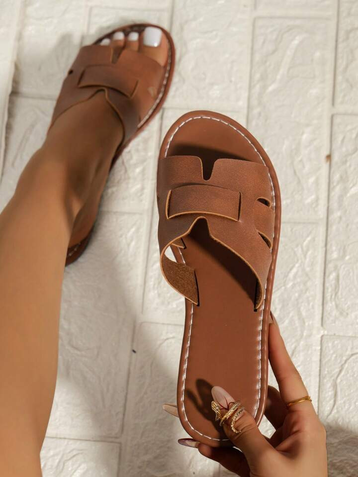 Korean Style Casual Flat Slippers Women's Shoes, Open Toe Summer Wear, New Weave Roman Style, Sui... | SHEIN