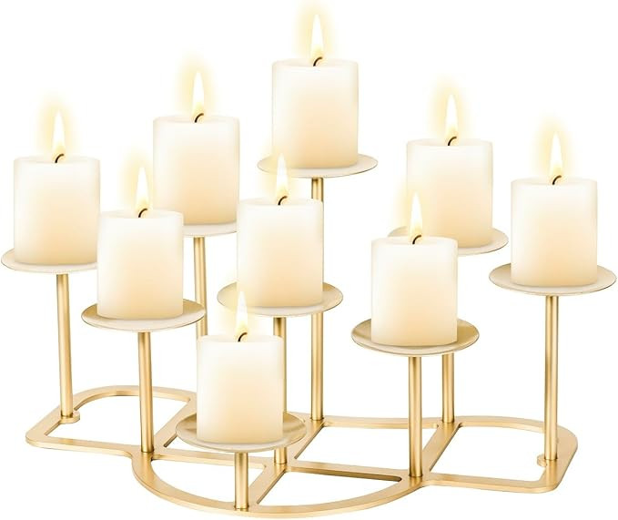 Gold Candelabra Candle Holders for Pillar Candles, Metal Candleholder with 9 Candle Stands Floor ... | Amazon (US)
