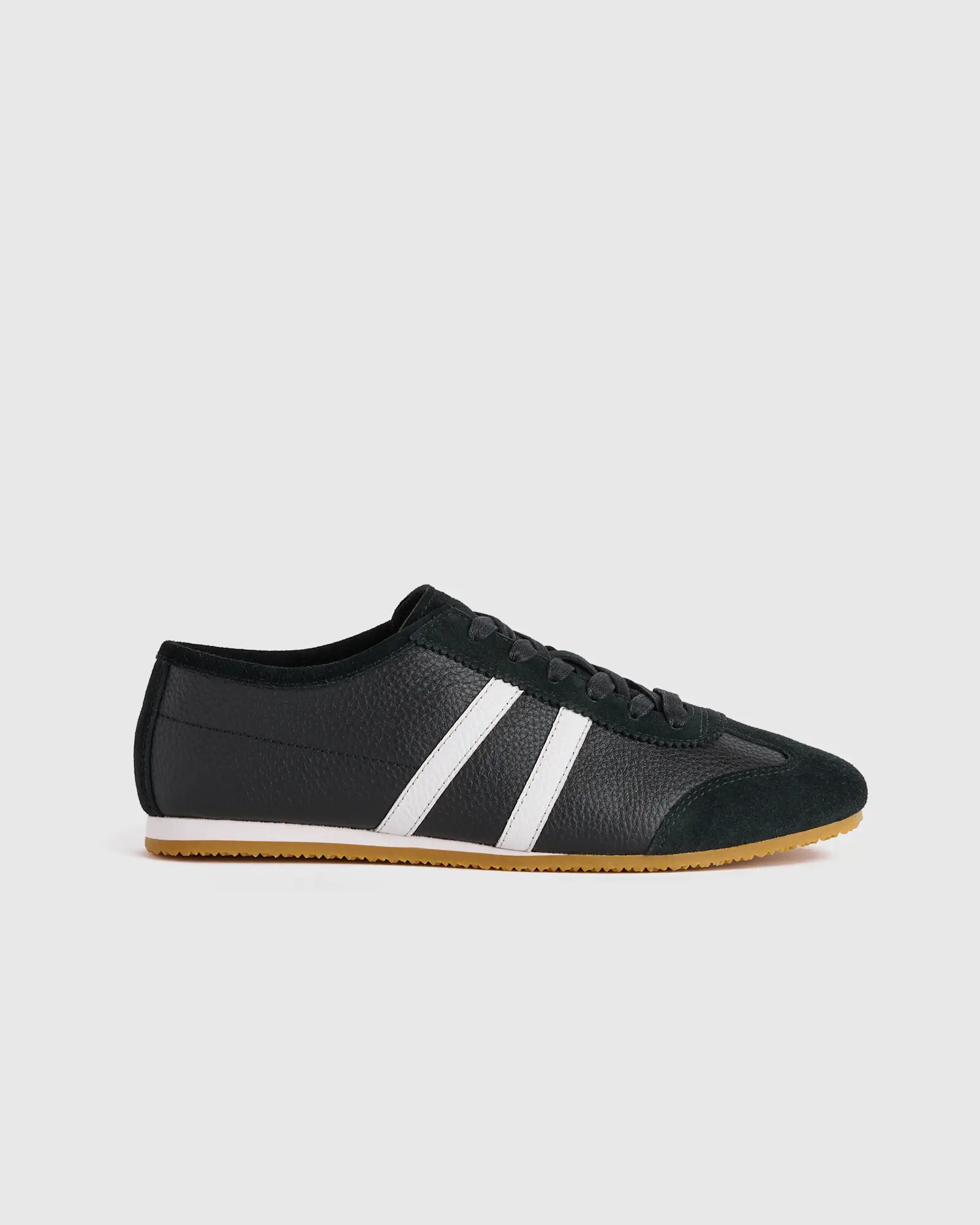 Italian Leather & Suede Low Profile Sneaker in Black | Quince