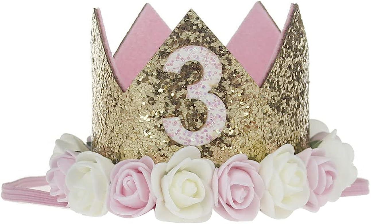 Baby Crown Princess Gold Crowns Tiara Crystal Hat Girls First Birthday Gift | Amazon (US)