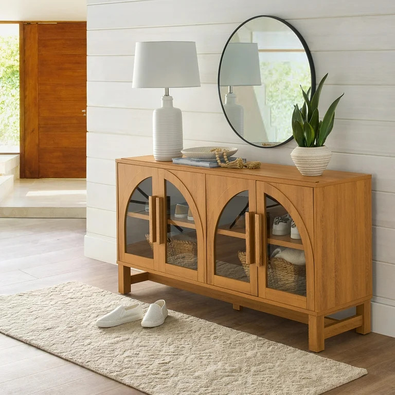 Better Homes & Gardens Juliet Arc TV Stand for TVs up to 65",  Light Honey Finish - Walmart.com | Walmart (US)