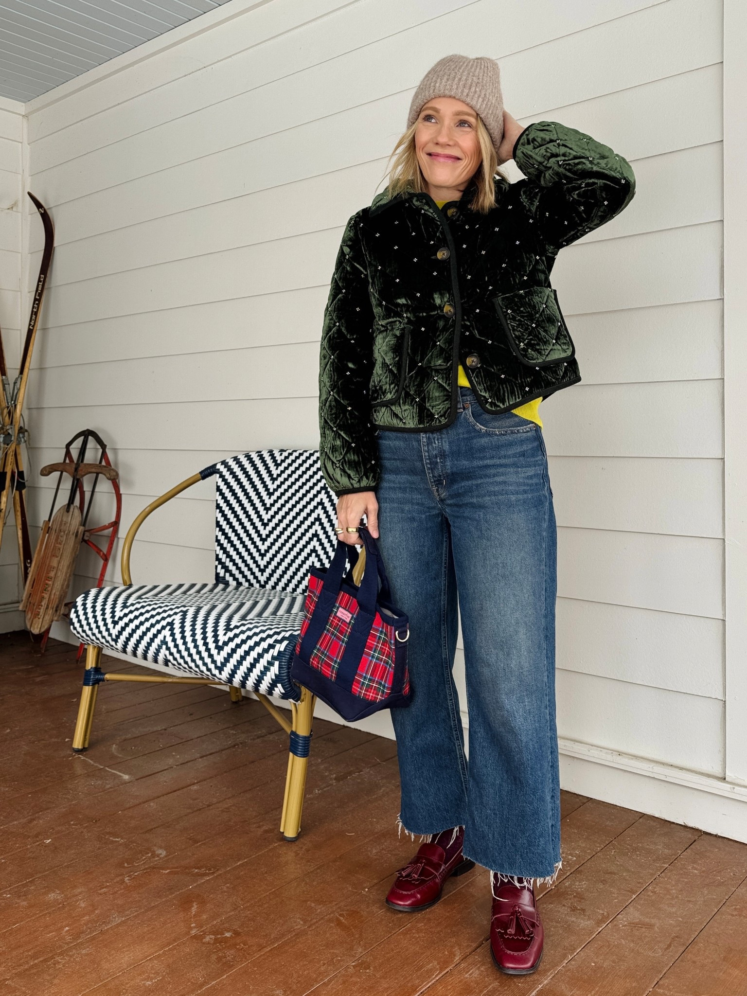 Madewell jeans are almost sold out but this Agolde pair is very similar, both true to size, crop length (5'3"), wearing my regular size 4 in boden jacket, J.Crew sweater vest is oversized still wearing my regular size small, Vineyard Vins tote bag also comes in a crossbody, J.Crew loafers are true to size currently sold out linked amazing Sezane and more styles, Janessa Leone Hat is an insanely good gift idea, EBY underwear & pepper bra always, Merit LeBonBon flush balm on cheeks & lips ~ xo, Claire

#LTKHoliday #LTKSeasonal #LTKOver40