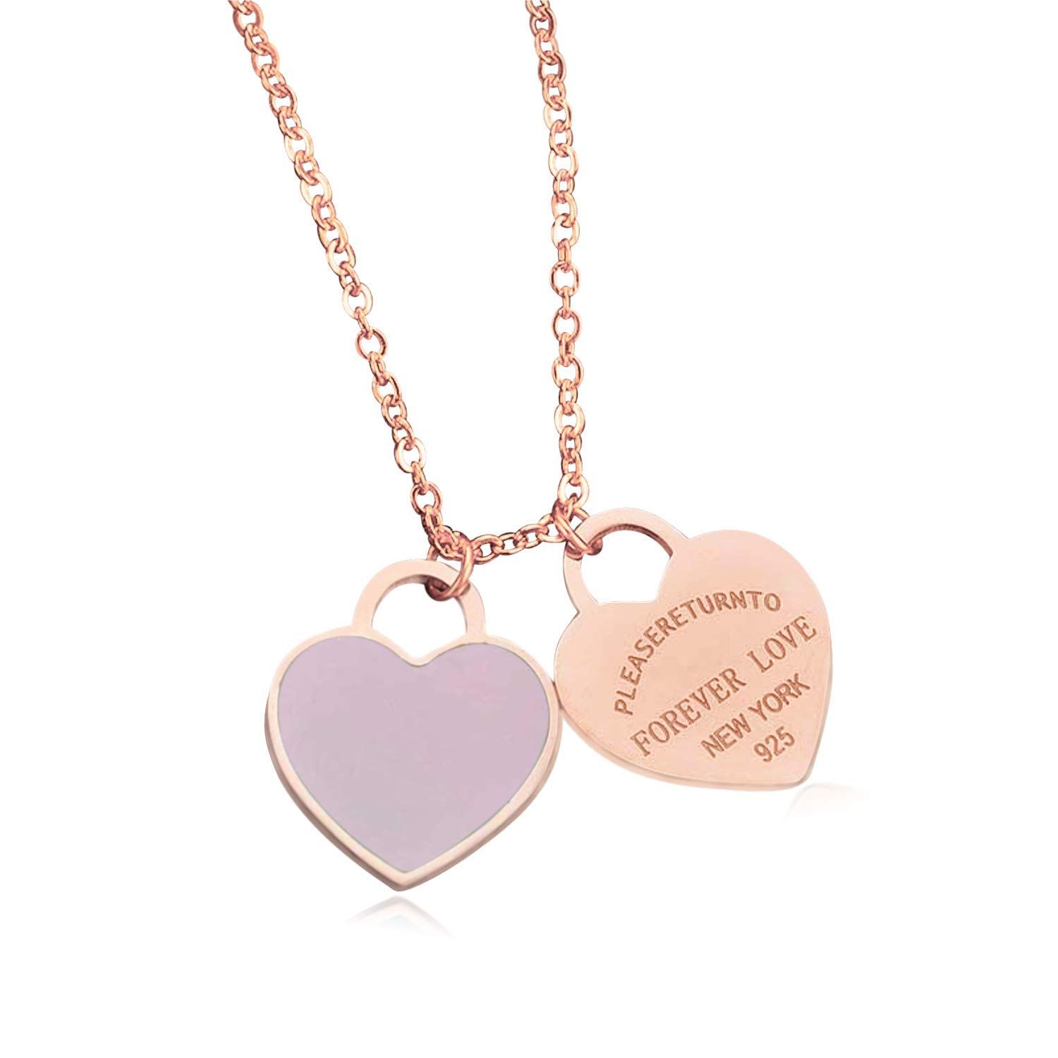 Designer Inspired Rose Gold Titanium Steel Forever Love Double Heart Pendant Necklace | Amazon (US)