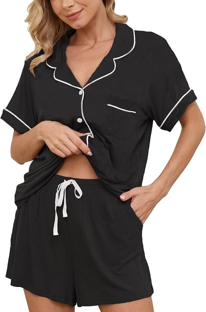 Womens Pajama Sets Short Sleeve Sleepwear Soft Button Down Nightwear Lounge Pj Set XS-XXL | Amazon (US)