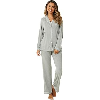 Aamikast Women's Pajama Sets Long Sleeve Button Down Sleepwear Nightwear Soft Pjs Lounge Sets | Amazon (US)