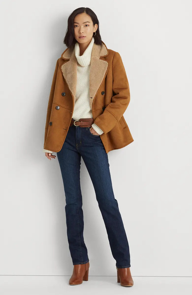 Lauren Ralph Lauren Double Breasted Faux Shearling Coat | Nordstrom | Nordstrom