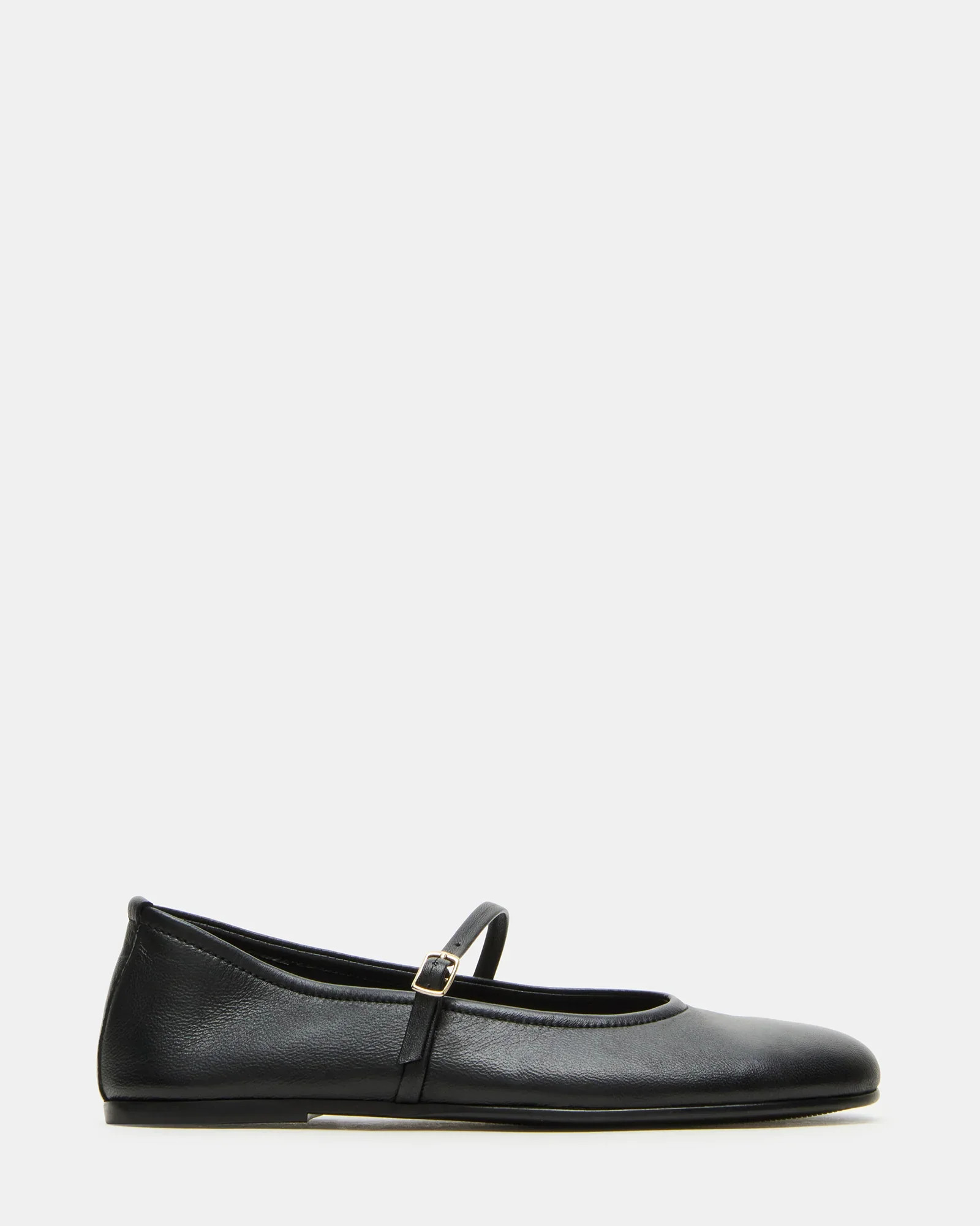 BESETTE Black Leather Strappy Ballerina Flats | Women's Designer Flats | Steve Madden (Canada)