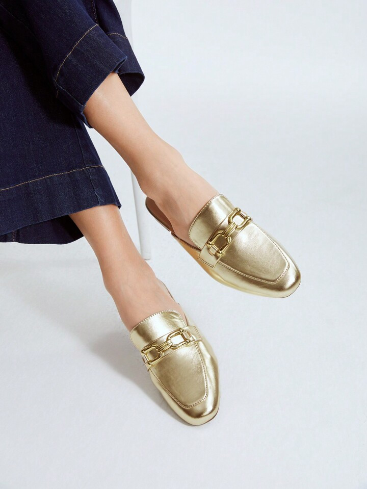 MOTF PREMIUM METALLIC LOAFER MULES | SHEIN