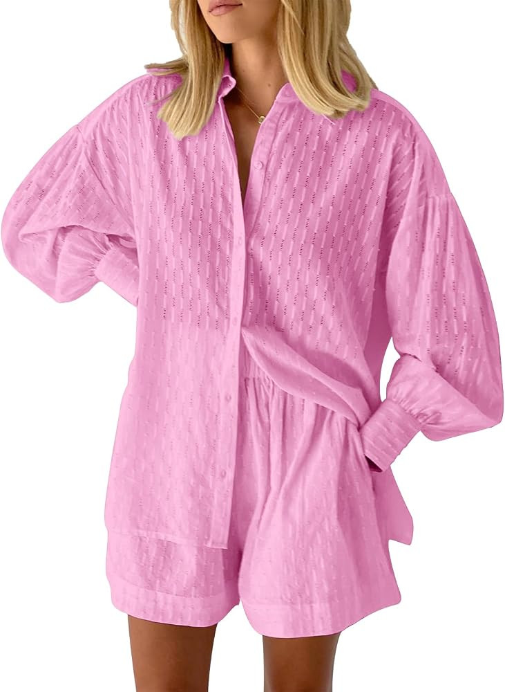 Women’s 2 Piece Casual Sets Tracksuits Outfits Sets Relaxed Long Sleeve Shirt Loose High Waiste... | Amazon (US)