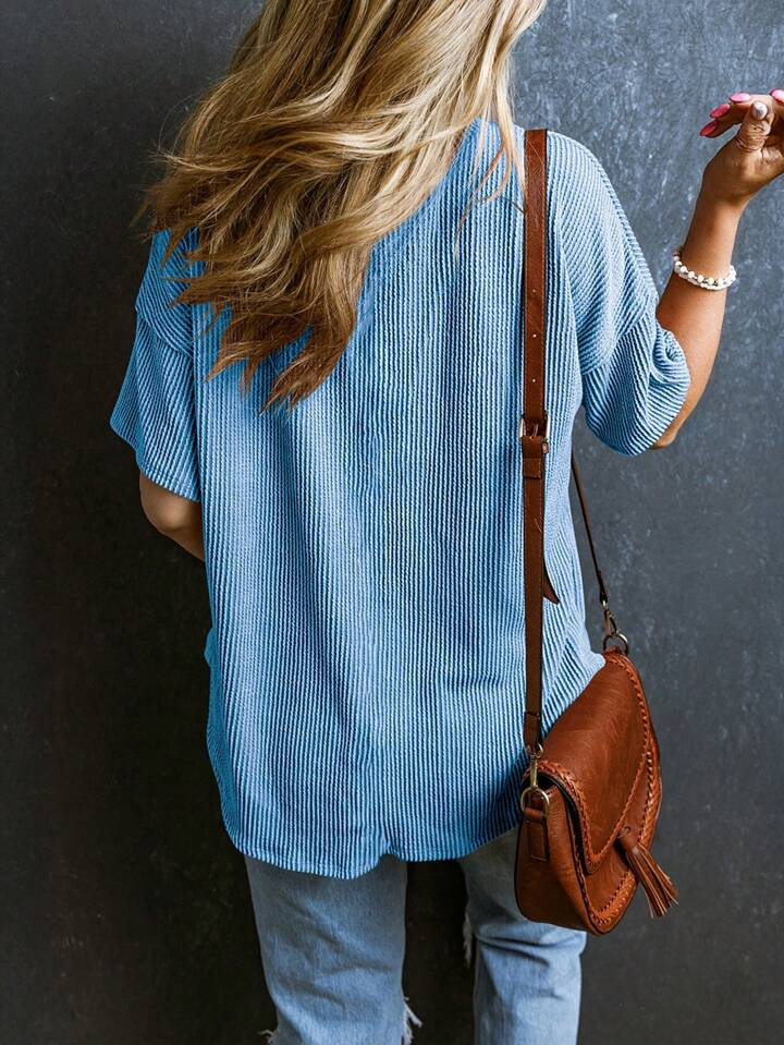 CILKOO Spring/Summer Women's Oversized Twisted Threaded Short-Sleeved T-Shirt | SHEIN