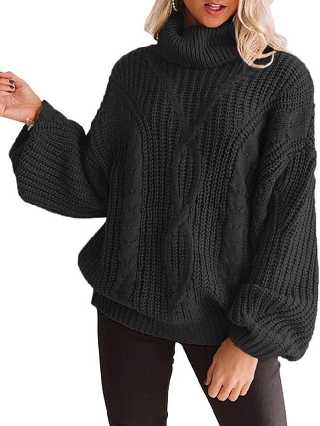 ZESICA Women's Long Sleeve Turtleneck Chunky Knit Loose Oversized Sweater Pullover Jumper Tops | Amazon (US)