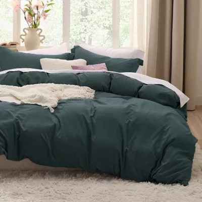 Bedsure Duvet Cover Set-Washed Cotton Like, Green, Queen | Belk