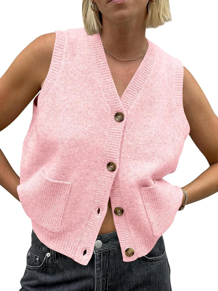 Saodimallsu Womens Sleeveless Sweater Vest Button V Neck Knit Trendy Casual Summer Cardigan with ... | Amazon (US)