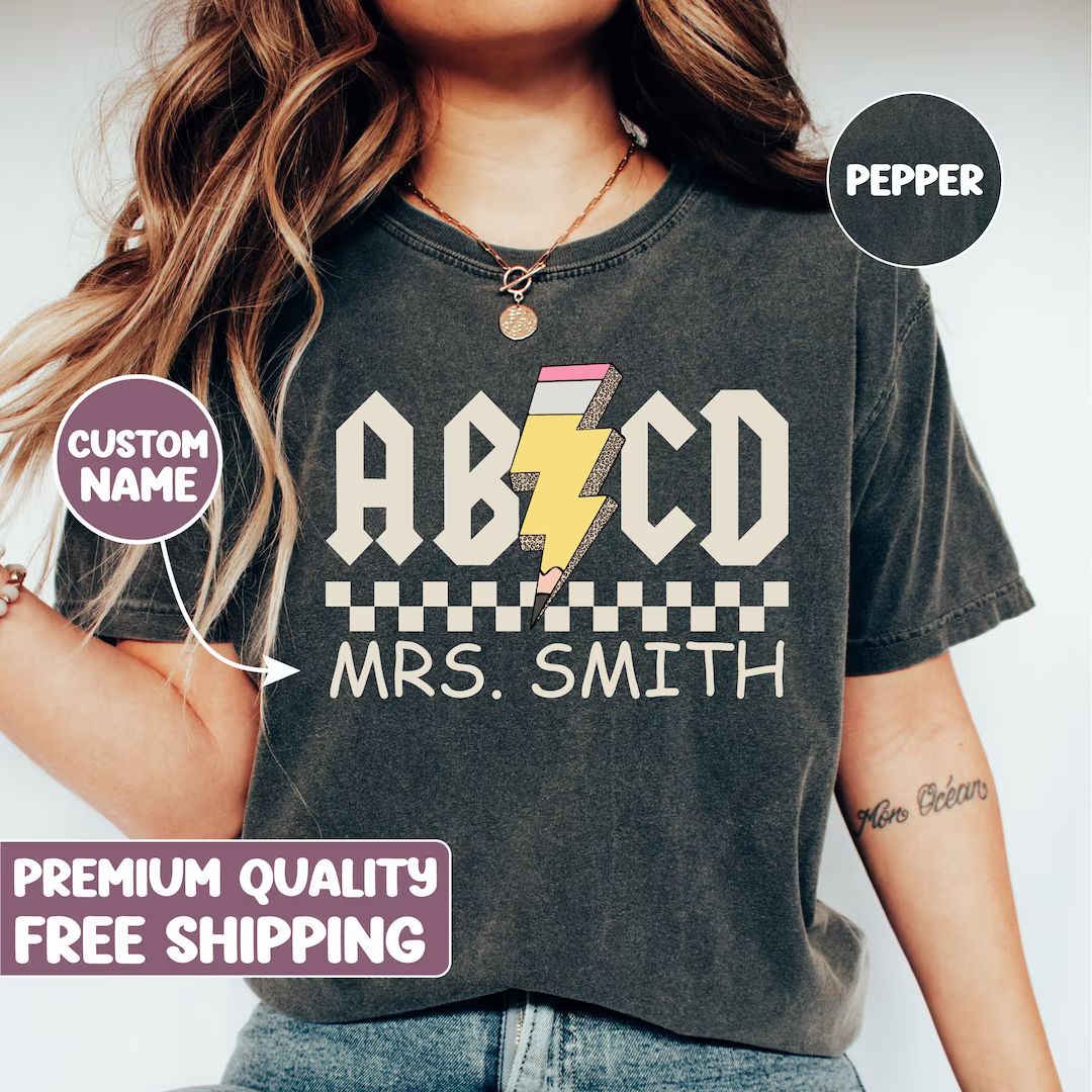 Custom Teacher Shirt Retro ABCD Teacher Name Shirts For Back to School Teacher Appreciation Gift ... | Etsy (US)
