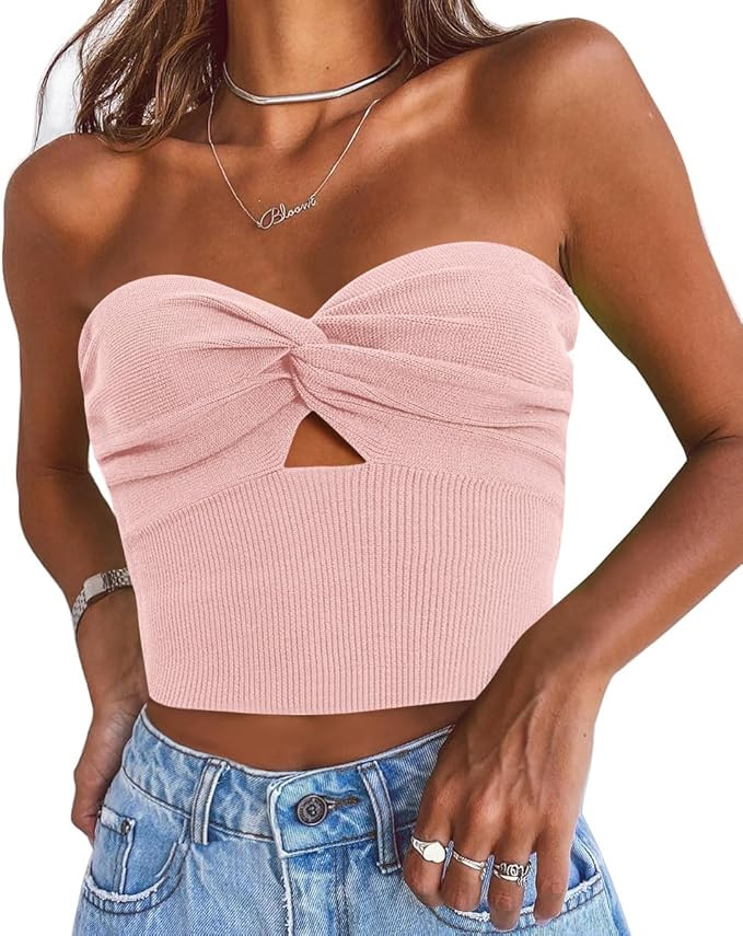 EFAN Womens Tube Tops Going Out Cut Out Twist Knot Front Bandeau Ribbed Knit Y2K Strapless Tank B... | Amazon (US)