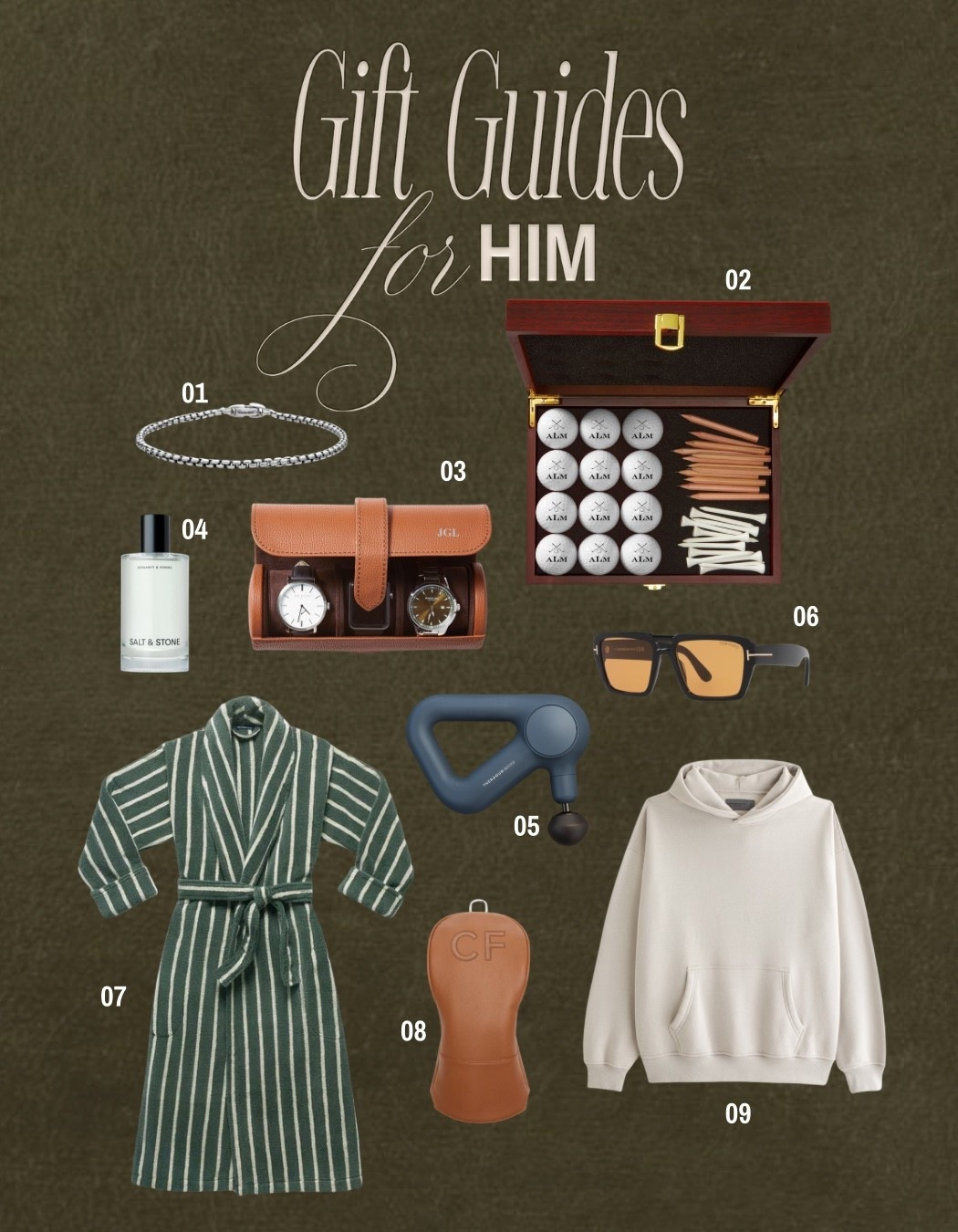 Gift guides for him!

Gifts for boyfriend, gift guides for him, Christmas gift ideas for brother, robe, dad Christmas gift ideas, golf, men’s jewelry, watch gift, father in law gifts, cozy gift, holiday gifts