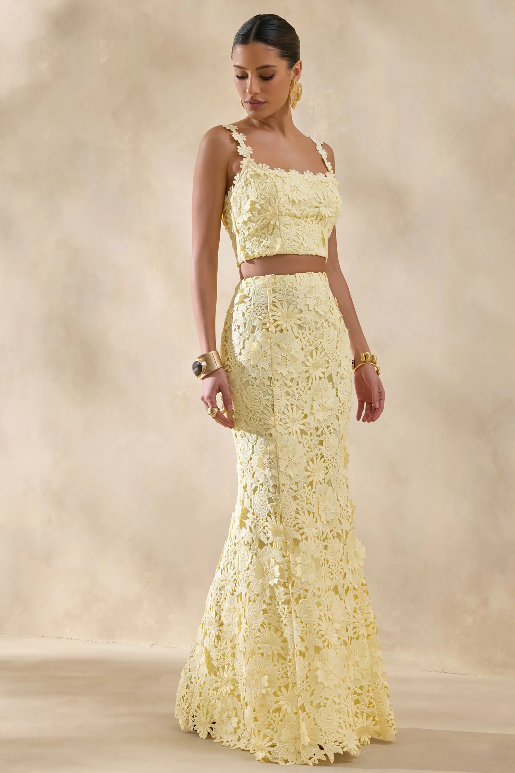 Esmara | Lemon Lace Maxi Skirt | Club L London