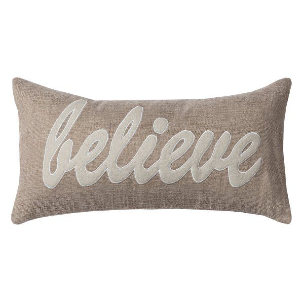 "Believe" Natural Decorative Throw Pillow With Felt Applique, 11" x 21" | Walmart (US)