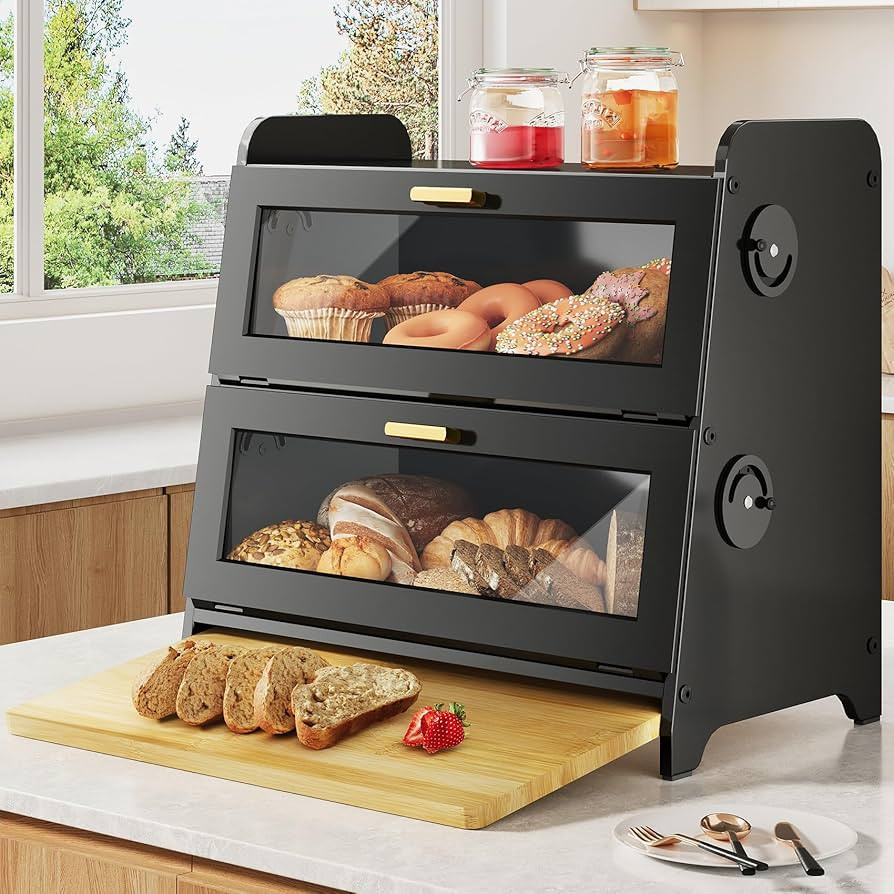 SNTD Bread Box - Kitchen Countertop Bread Storage Container with Bamboo Cutting Board, Adjustable... | Amazon (US)