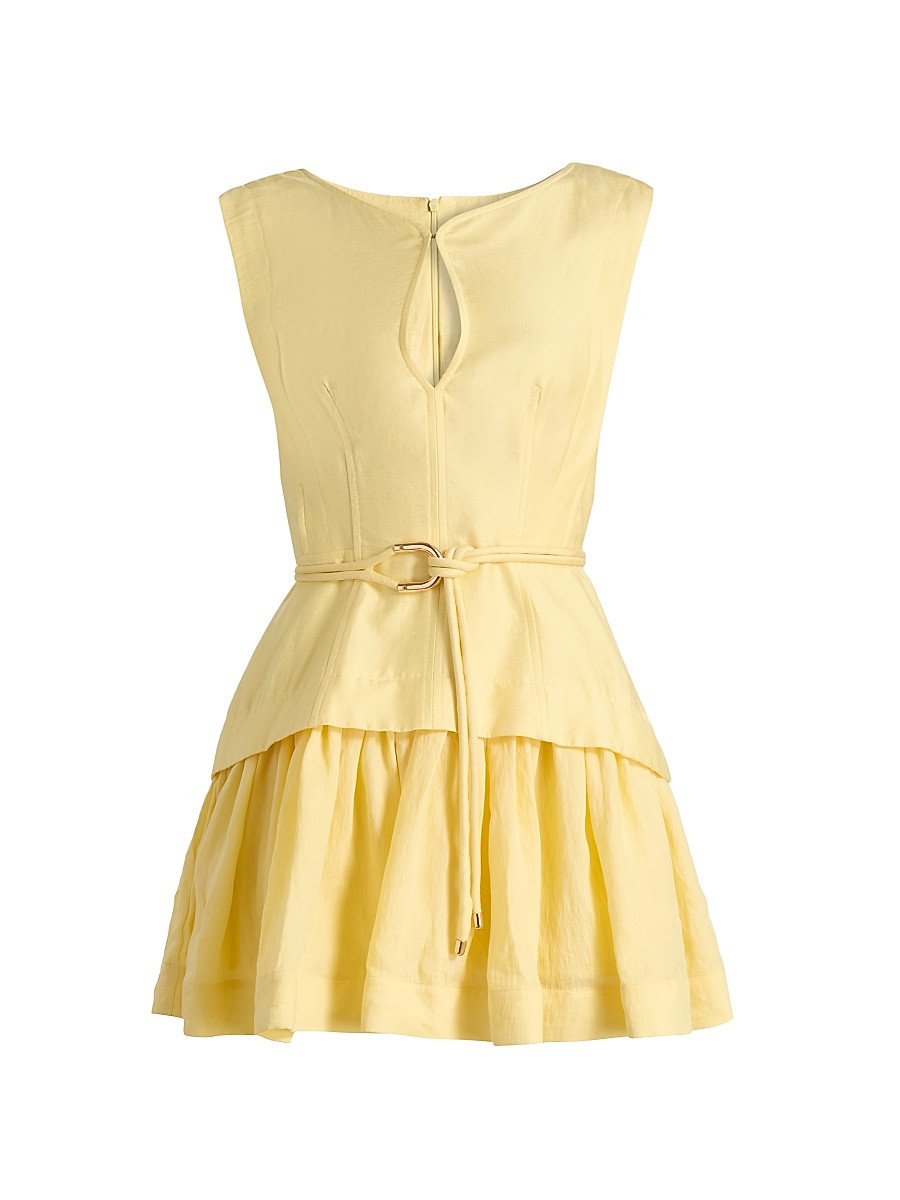 Women's Remly Ruffled Linen-Blend Minidress - Lemon Sorbet - Size 2 | Saks Fifth Avenue