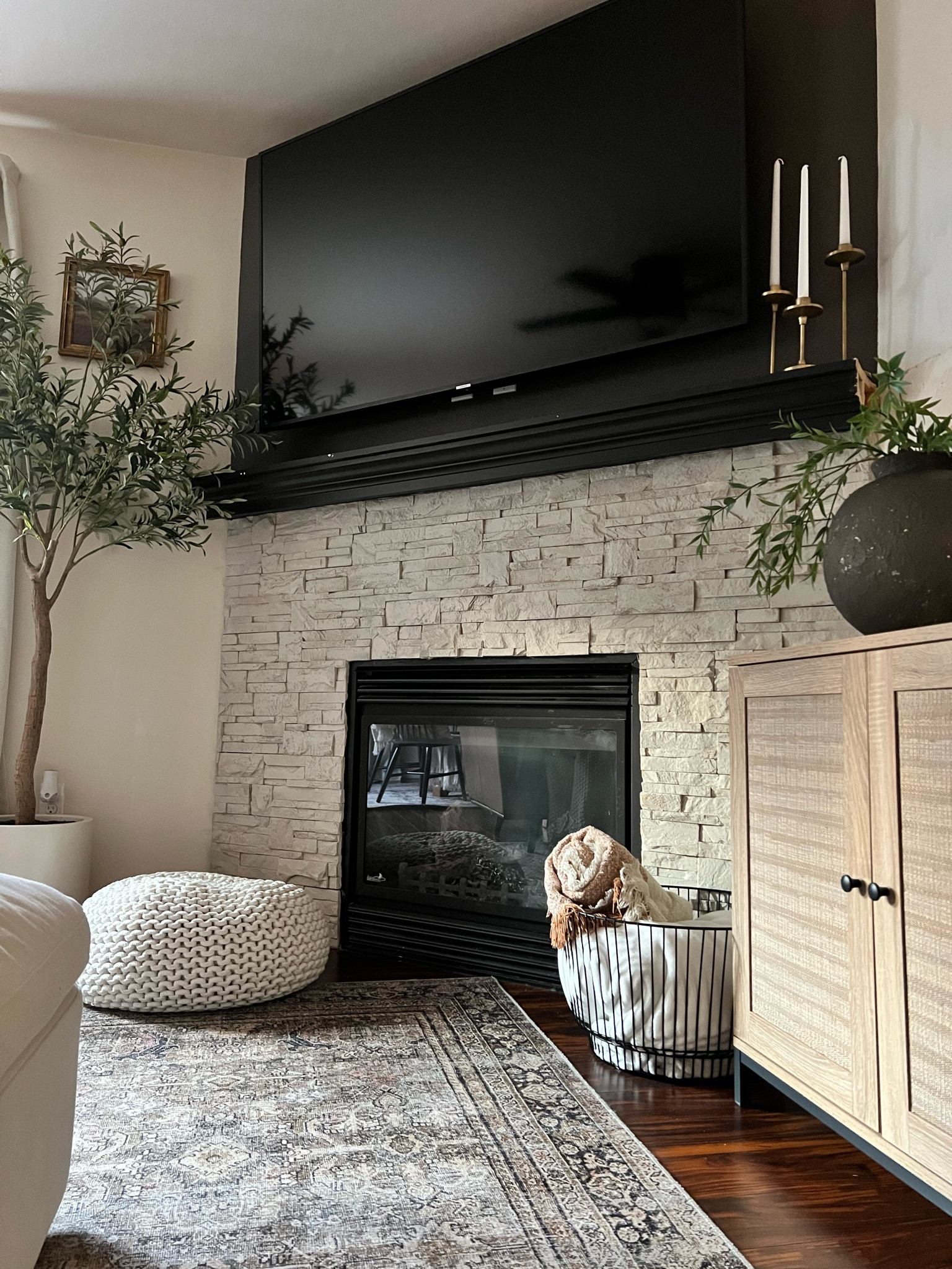 Fireplace makeover🤍
target finds, ottoman, console, cabinet, faux olive tree 

#LTKhome #LTKFind #LTKstyletip