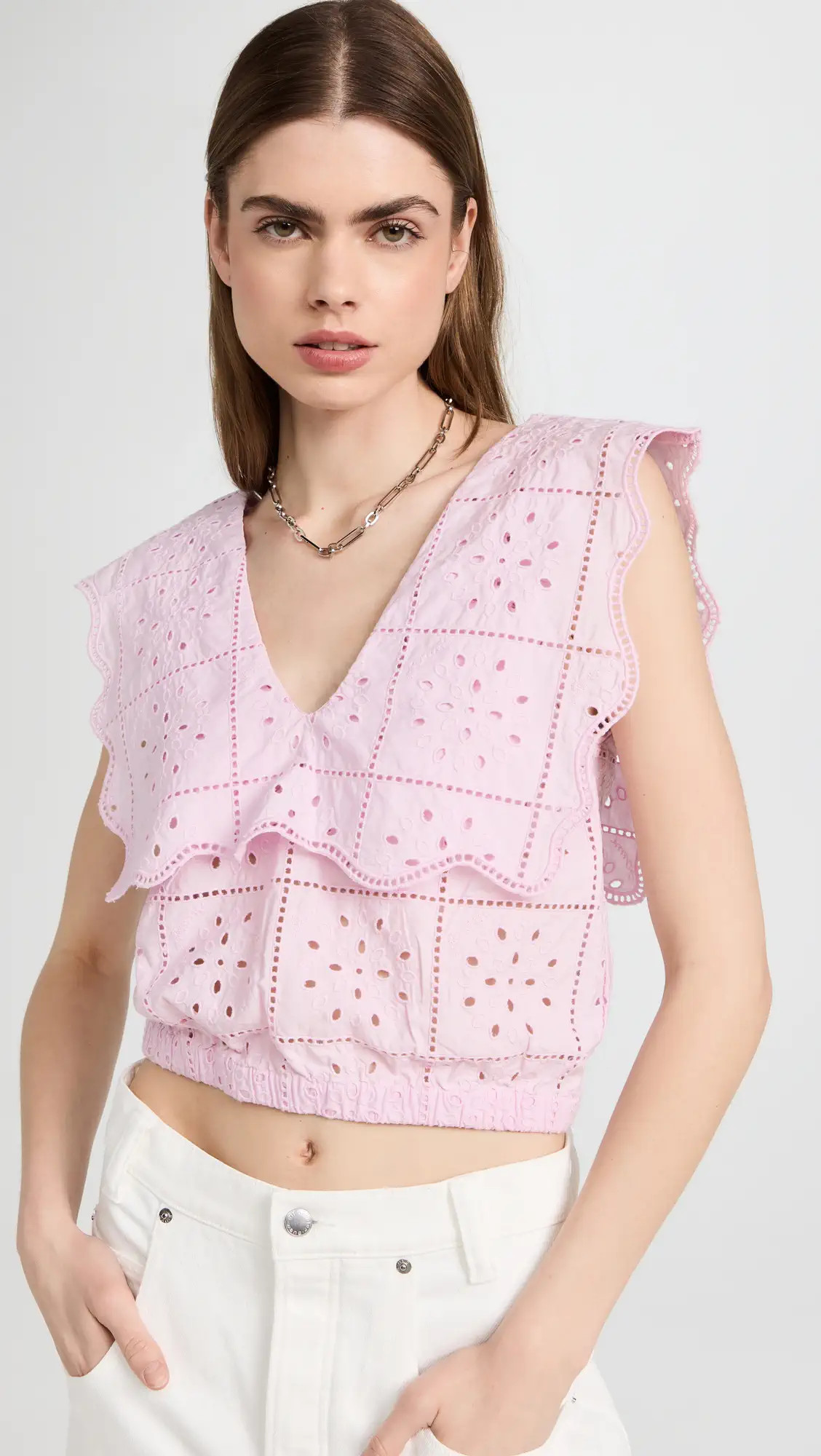 GANNI Broderie Anglaise Rhythm Collar Top | Shopbop | Shopbop