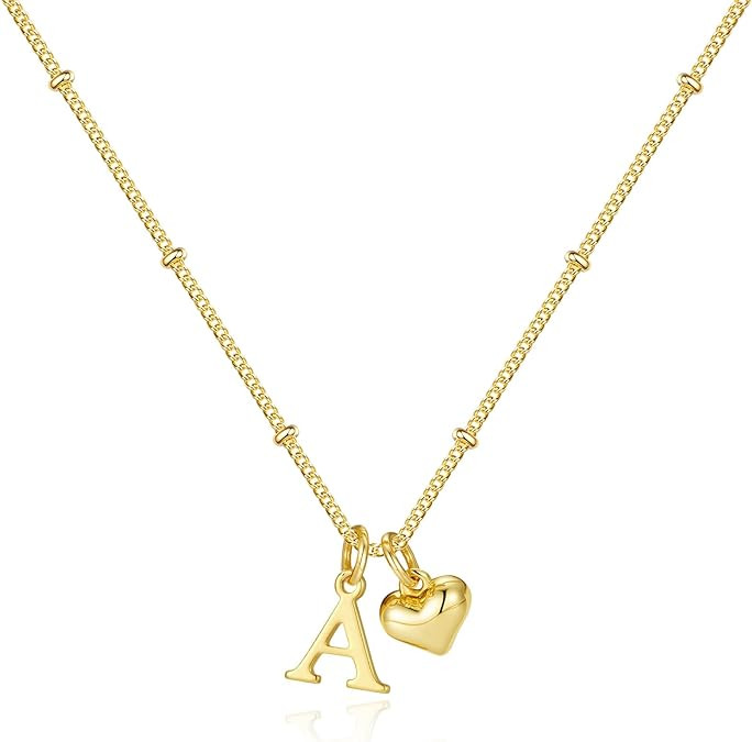 M MOOHAM Heart Initial Necklace for Women Girls - 14K Gold Plated Letter A-Z Pendant Necklace Dai... | Amazon (US)