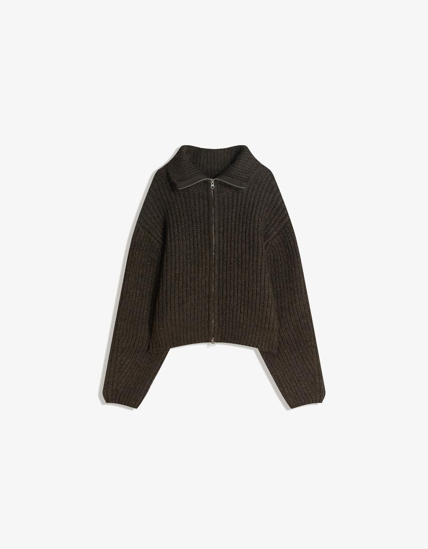 High-neck zip-up cardigan - Women | Bershka GB