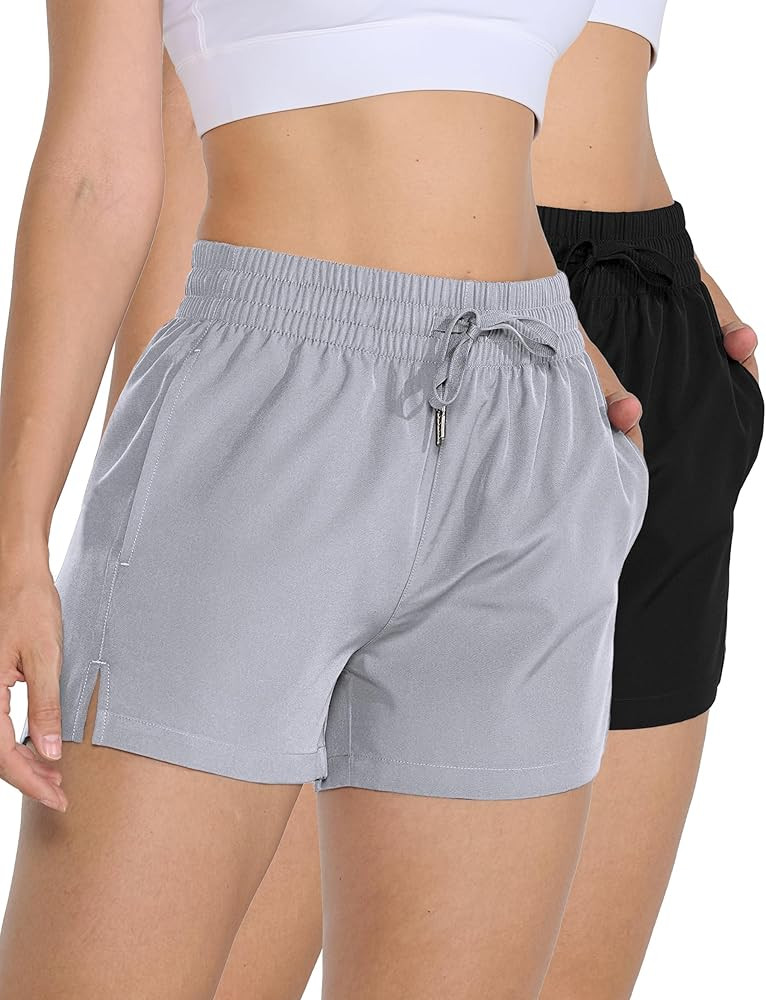 2 Pack 3" Womens Athletic Shorts Basic Running Shorts Lightweight Quick Dry Gym Workout Shorts wi... | Amazon (US)
