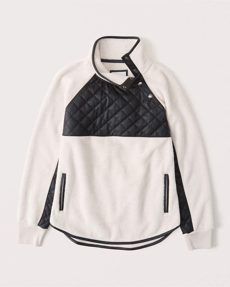 Asymmetrical Snap-Up Vegan Leather Fleece | Abercrombie & Fitch (US)