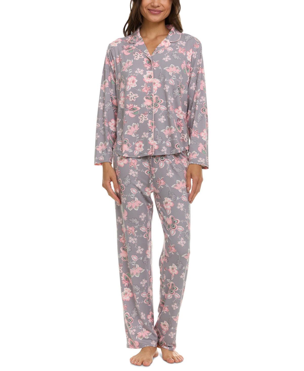 Flora by Flora Nikrooz Women's Lindsey Floral Pajama Set - Gray | Macy's