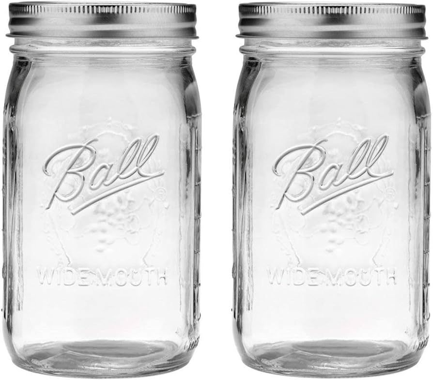 2 Mason Jar Wide Mouth 32 oz. (Quart) with Lid and Band - Clear | Amazon (US)