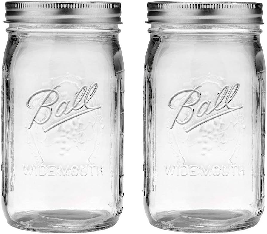 2 Mason Jar Wide Mouth 32 oz. (Quart) with Lid and Band - Clear | Amazon (US)