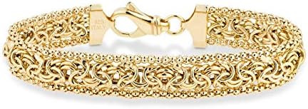 Miabella Italian 925 Sterling Silver, 18K Gold Plated Byzantine Beaded Mesh Link Chain Bracelet f... | Amazon (US)