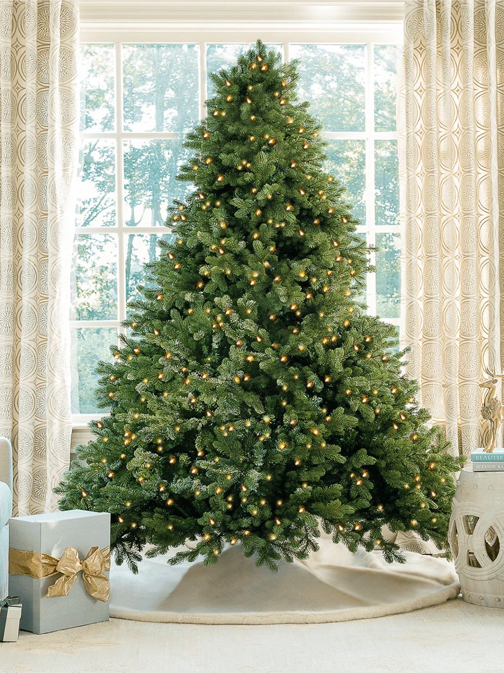 7.5' Cypress Spruce Quick-Shape Artificial Christmas Tree with 1450 Warm White & Multi-Color LED ... | King of Christmas