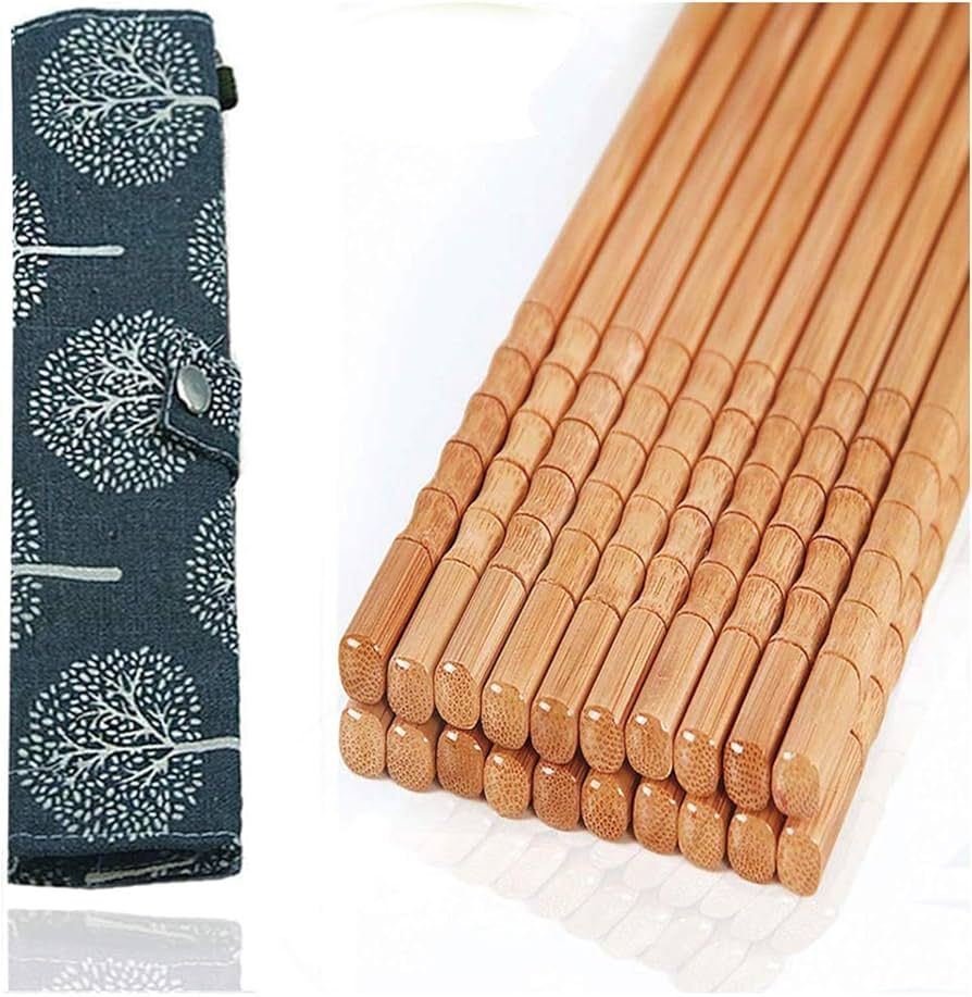10-Pairs Reusable Bamboo Chopsticks Set, Travel Chopsticks with Case Reusable Chinese Korean Japa... | Amazon (US)