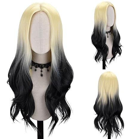 FREE BEAUTY Long Blonde mix Black Wavy Wig for Women Middle Part Curly Wavy Wig Natural Looking S... | Amazon (US)