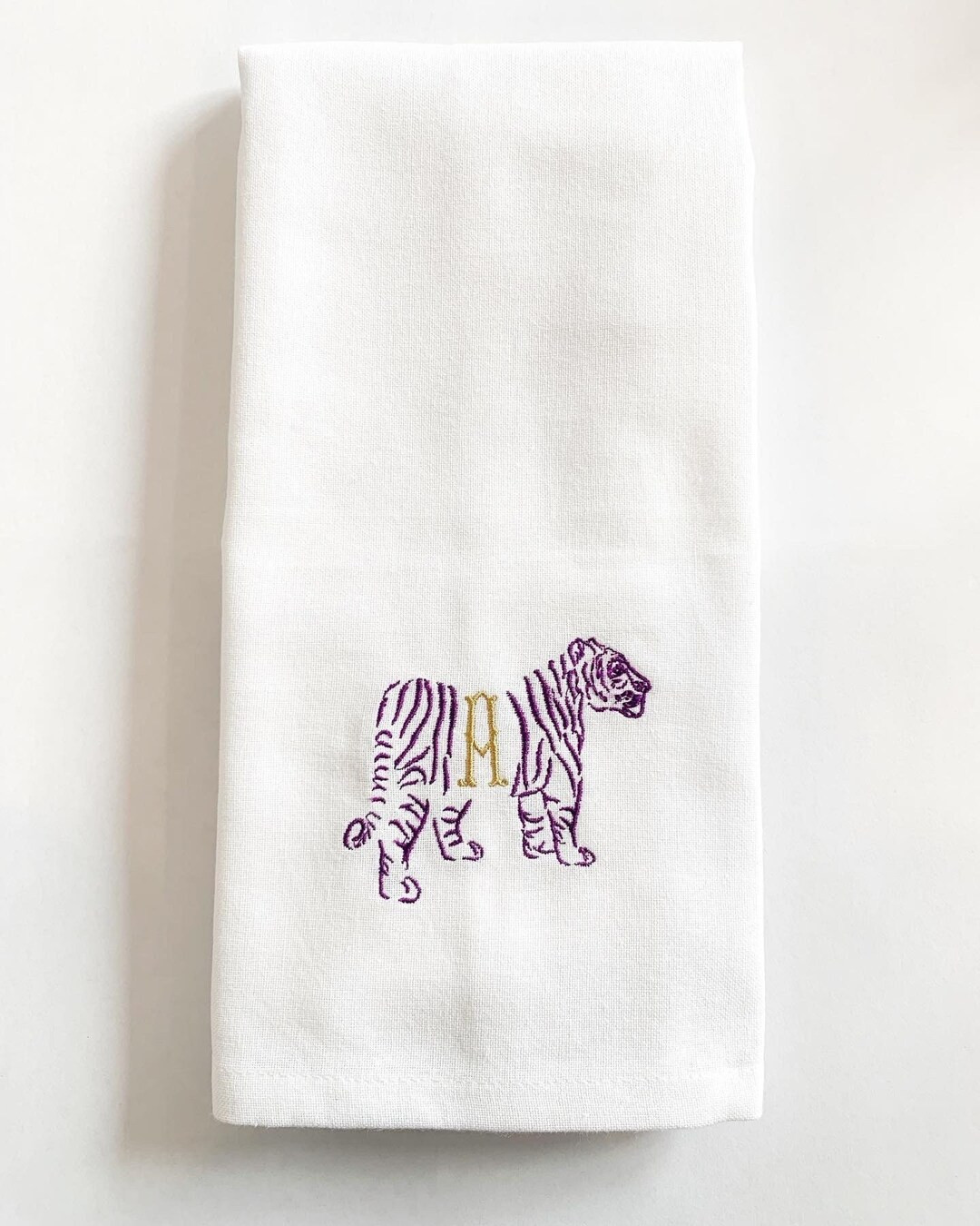 Tiger with Initial Kitchen Linen Embroidered Custom Monogram Personalized Tea Towel Gift Decor Co... | Etsy (US)