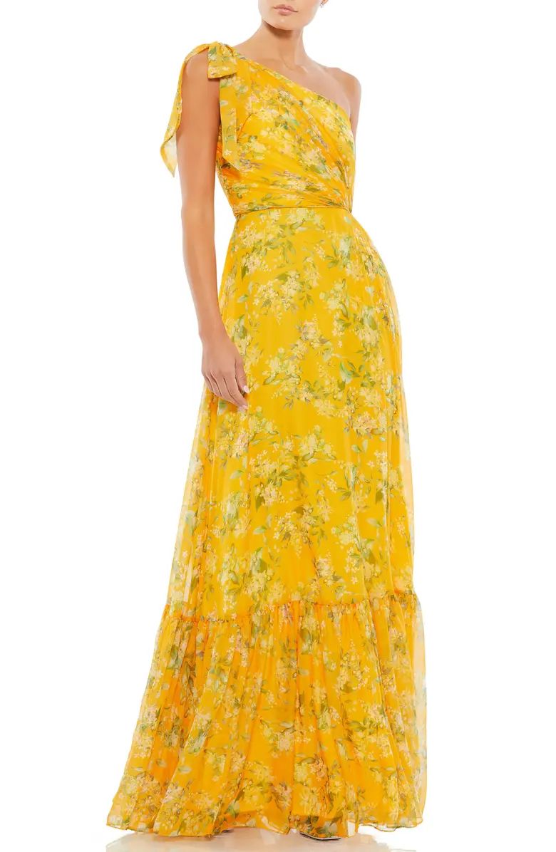 One-Shoulder Floral Print Chiffon A-Line Gown | Nordstrom